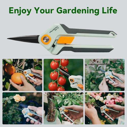 PrunePro Garden Scissors Pruning Shears Sharp Stainless Steel Non-Stick Teflon Coating Blade for Precise Cuts Garden Snip Bonsai Clippers for Plants Rose Flower - color: Green