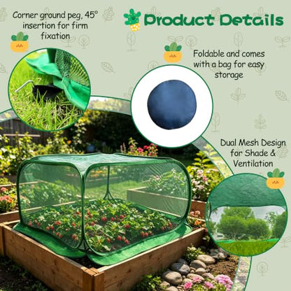 Pop Up Plant Netting Cover 40×40×20” Shade Mesh Cage Shade Top + Mesh Side - size: 100*100*50 2PCS