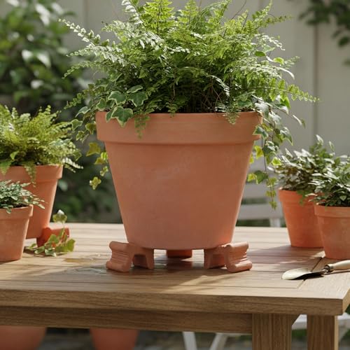 LemonRoad 12 Set Terra Cotta Cement Pot Feet for Outdoor Planters,Brown - color: Terra Cotta