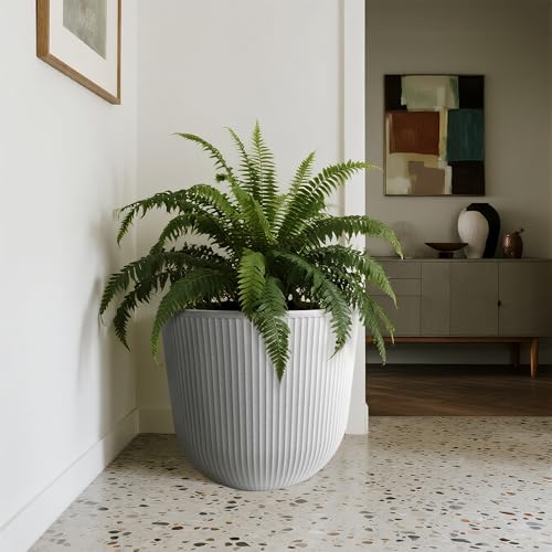 Worth Garden Plastic Round Large Planters, Set of 2 White Plant Pots - color: White, size: 2-Pack