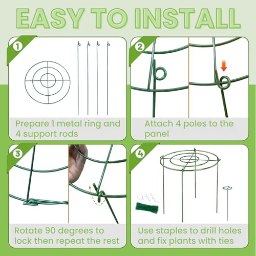 Lancisism 8 Pack Peony Cages and Supports - Heavy Duty Grow Through Metal Plant Support for Outdoor Plants - Plant Support Frame Ring for Rose Tomato Hydrangea Sage Strawberry 12" D x 16" H