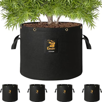 GorillaGrow Tent 15 Gallon Fabric Grow Bags – Heavy Duty, Thick 600g Fabric, BPA-Free, Reinforced Handles & Metal Grommets for Indoor/Outdoor Plants, Air Pruning Pots for Bigger Yields - 4 Pack - size: 15 Gallon