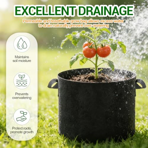 5-Pack 10 Gallon Grow Bags, Thickened Aeration Fabric Pots - size: 10