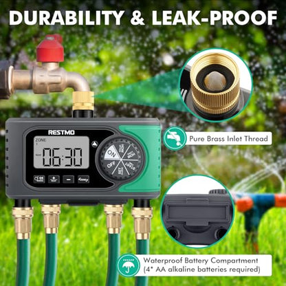 RESTMO 4-Zone Sprinkler Timer, Programmable Water Timer for Garden Hose - size: 4 Zone