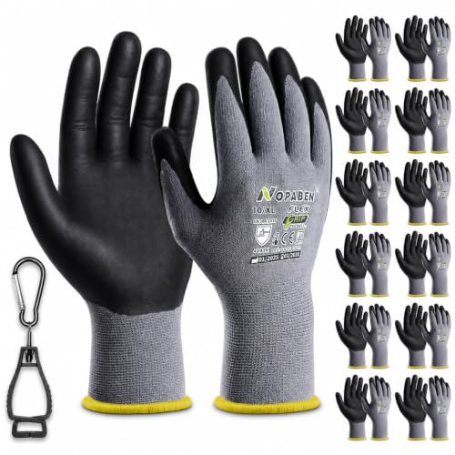Safety Work Gloves Men, 12 Pairs Micro Foam Nitrile Coated Grip - size: 10/X-Large