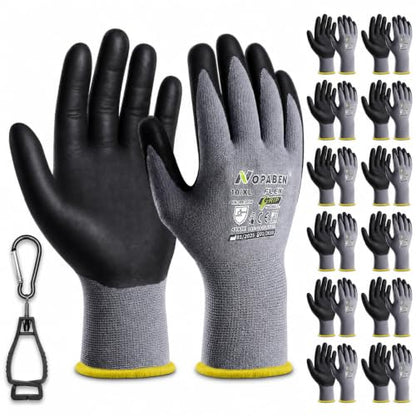 Safety Work Gloves Men, 12 Pairs Micro Foam Nitrile Coated Grip - size: 10/X-Large
