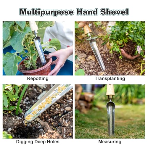 Berry&Bird Seeding Widger,Stainless Steel Seed Dibber Tool with Measuring Scale,Wooden Handle Garden Bulb Trowel for Seed Planting Tool Hand Shovel Planter Transplanter Dibber Soil Digginng - color: Seeding Widger, size: Small