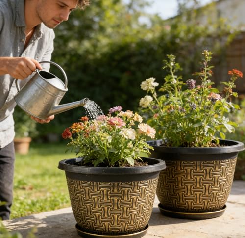 Nooulap 8 Inch Plant Pots, 4 Pack Flower Pot Outdoor - color: Gold 4-pack, size: 8 inch