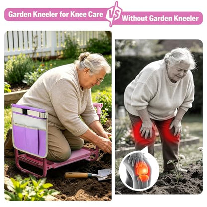 Garden Kneeler and Seat Heavy Duty, Foldable Gardening Stool Bench - color: Purple