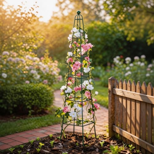 Vego Garden 7.8 ft Pyramid Obelisk Garden Trellis, Metal Rustproof Plant Support Rose Trellis, Tower Potted Cages for Flowers Fruits Vegetable Vines Indoor & Outdoor - size: 7.8 Ft