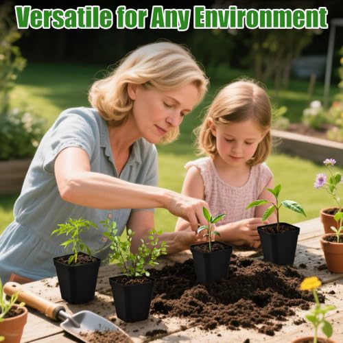RooTrimmer 100 Pack Plant Nursery Pots 3.15 Inch, Durable Square Seedling Pots with Drainage Holes, Reusable Small Plastic Flower Pots for Seed Starting, Transplanting, Herb Garden - color: Black, size: 3.2Inch