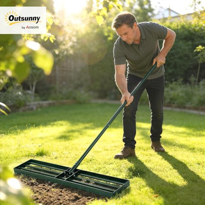 Outsunny Lawn Leveling Rake, 36" x 10" Heavy Duty with 66.5" Handle - size: 36" x 10"