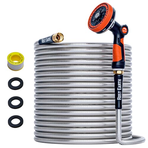 Rosy Earth 100ft Stainless Steel Garden Hose, Heavy Duty Metal Water Hose - size: 100FT