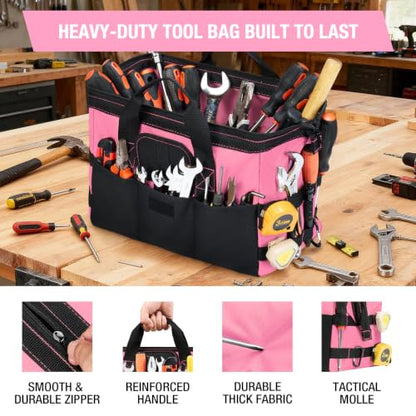 HISEA 3 Pack Heavy Duty Tool Bag, 13-Inch Waterproof Tools Organizer Tote - color: Red, Yellow, Pink, size: 13 Inch