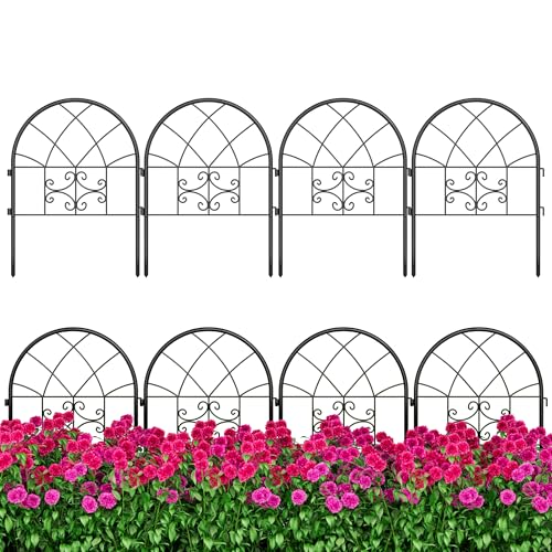 Garvee Decorative Garden Fence Panels 4-Pack, 20"x26" Black Metal Arched Border for Flower Bed Edging, Rustproof No-Dig Animal Barrier for Dogs, Rabbits, Patio & Yard Outdoor Decor - color: Black-4 Pack, size: 25.79'' × 19.69'' - 4PCS