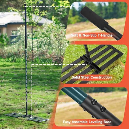 Lawn Leveling Rake, 30x10 Stainless Steel Leveler with 78" Handle - color: Green