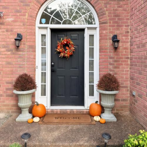 24" Fall Topiary Artificial Outdoor Plants, Faux Cedar Bushes & Shrubs - color: Red Green Mix Cedar