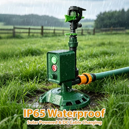 Solar Powered Motion Sensor Animal Repellent Sprinkler with Flashing Light, IP65 Waterproof Outdoor Deer & Dog Deterrent for Garden and Lawn Protection