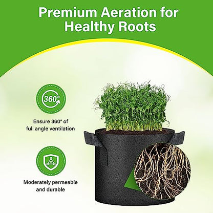 HealSmart 6-Pack 3 Gallon Nonwoven Grow Bags, Aeration Fabric Pots with Handles, Suitable for Garden Fruits, Vegetables and Flowers, Black - color: Black, 6 Pack, size: 3 Gallon