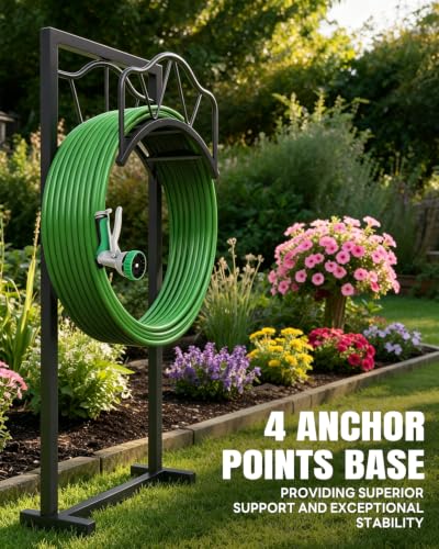 4-Spike Metal Waterproof Freestanding Garden Hose Holder for Outside