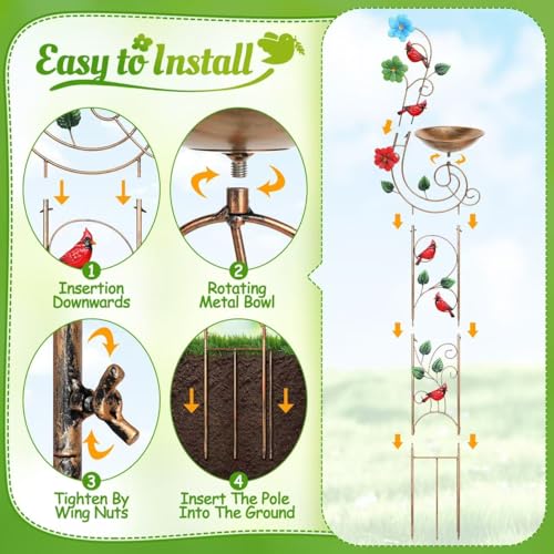 Metal Bird Bath with Trellis for Outside, 57” Height Birdbaths & Supports, Small Garden Decorative Trellises for Climbing Flowers Outdoor (Redbird) - style: Redbird