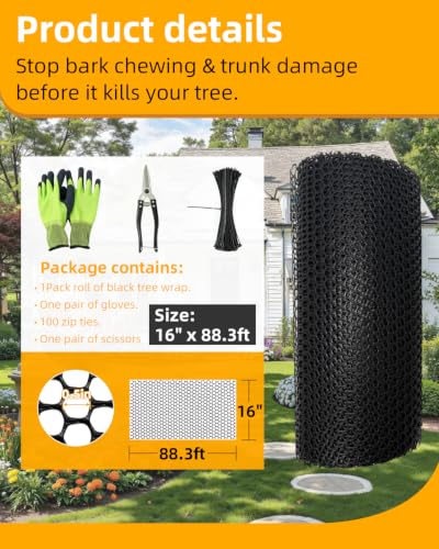 16" x 88FT Plastic Chicken Wire Tree Protectors Black HDPE Mesh Fencing - size: 16" x 88FT