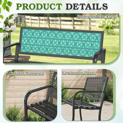Outdoor Bench with Clover Back, Heavy-Duty Metal Frame Graden Bench, Weatherproof Patio Park Bench for Front Porch, Park, Yard, Patio - size: Clover