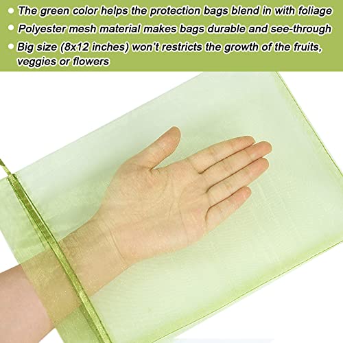HRX Package 100pcs Mesh Fruit Protection Bags 8x12 in for Gardeners (Green) - size: 8x12 inches