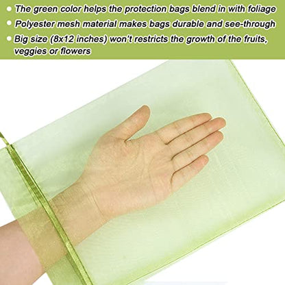 HRX Package 100pcs Mesh Fruit Protection Bags 8x12 in for Gardeners (Green) - size: 8x12 inches