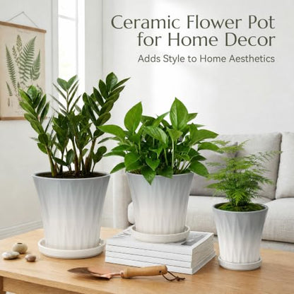 Ceramic Pots for Plants with Saucer(Grey, 8.3 Inch) - color: Gray, size: 8.3 Inch