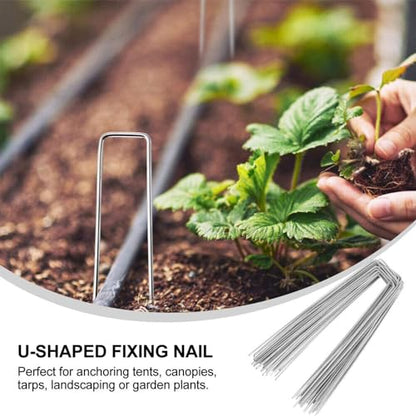 50 Pack 6 Inch Garden Stakes, Galvanized Landscape Staples for Weed Barrier Fabric, Heavy Duty Sod Pins Securing Pegs Netting Ground Sheets and Fleece, Ground Cover, Irrigation Tubing - size: 6 INCH-50Packs