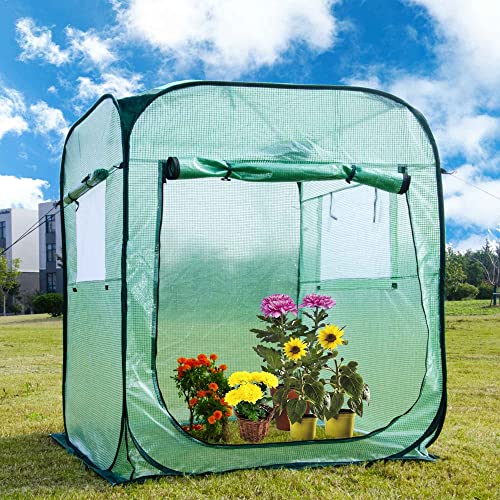 Porayhut Pop Up Greenhouse Tent,Portable X-Large Walk-in Flower House ,Indoor Outdoor Gardening Plant Sunshine Room with PE Mesh Cloth Cover for Protecting Plant from Cold Frost & Birds - style: 85'' Tall Large greenhouse tent