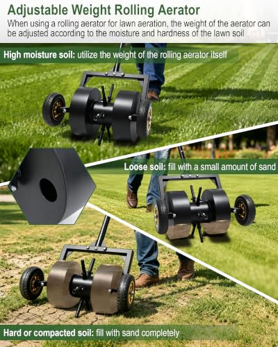 Rolling Lawn Aerator, Manual Lawn Aerator Roller Tool with Wheels