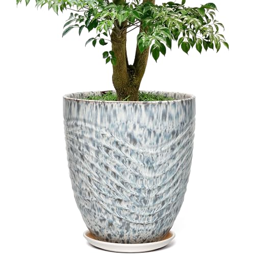 11.8 Inch Modern Ceramic Plant Pot with Saucer, Flower Pot with Drainage Hole Mesh Net,Indoor Outdoor Planter (Spotted Blue) - color: Spotted Blue, size: 11.8 Inch