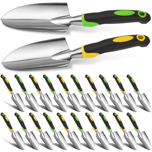 Product Image Yaocom Garden Shovel Aluminum Alloy Heavy Duty Trowel Garden Tool Small Shovels for Digging Metal Hand Trowel Spade with Soft TPR Handle for Lawn Yard Farm Home Shop Planting(12 Pcs) - color: Yellow, Green, size: Wide Shovel