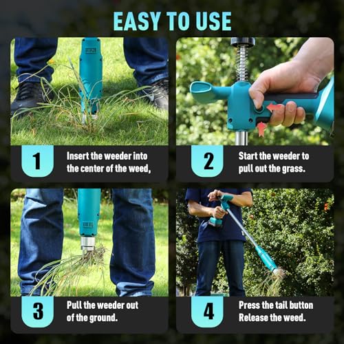 21V Electric Weed Puller Tool, Stand Up Heavy Duty Weed Puller w/3000mAh Battery*2, Root Weeder for Lawn/Yard