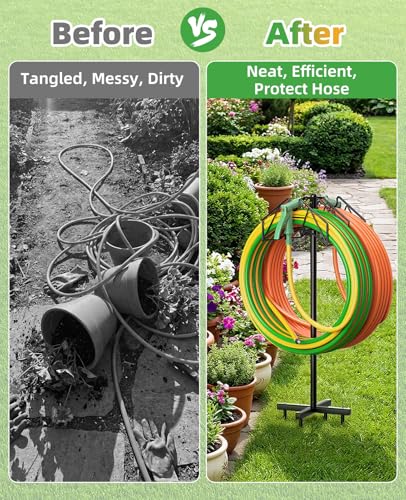 Garden Heavy Duty Hose Holder Stands Storage Rack Freestanding for Outside - color: Double-Hook (Black)