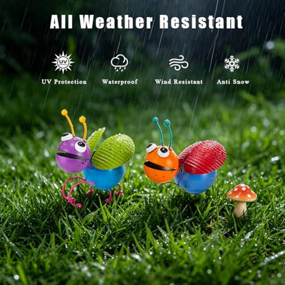 2 Pcs Outdoor Statues Metal Yard Art Flower Pot Hugger - color: 2 Pack Ladybugs