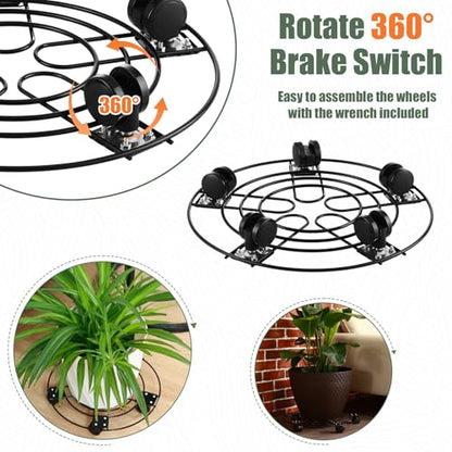 5 Packs 13.5" Large Metal Plant Caddy with Wheels Iron Rolling Plant Stands Heavy-duty Plant Roller Base Pot Movers Indoor Outdoor Plant Dolly with 5 Casters Plant Trolley Coaster Holder - size: 13.5" - 5 packs