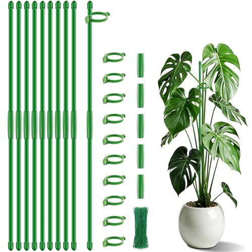 Plant Support Stakes 15 Inch for Indoor Plants,10 Pcs SupKing Orchid Sticks with Clips Garden Stake Extended for Outdoor Potted Tomato Rose Vegetables House Palnts Comes with 20 Plants Ties - color: Green