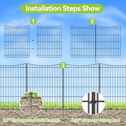 INJOPEXI Decorative Garden Fence 6 Panels 11.8ft(L)×30in(H) Garden Fences Outdoor with 6 Panels Rustproof Metal Wire No Dig Temporary Animal Barrier Fencing for Backyard Patio - Without Fence Gate - size: 6 Panels 11.8ft(L)-30"(H) - Without Gate