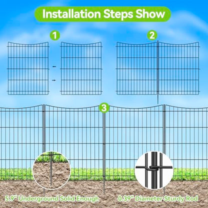 INJOPEXI Decorative Garden Fence 6 Panels 11.8ft(L)×30in(H) Garden Fences Outdoor with 6 Panels Rustproof Metal Wire No Dig Temporary Animal Barrier Fencing for Backyard Patio - Without Fence Gate - size: 6 Panels 11.8ft(L)-30"(H) - Without Gate