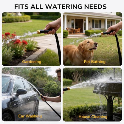 Lightweight Flat Garden Hose 50 FT, 3/4" GHT Flexible Water Hose with Spray Nozzle, Durable 800D Fabric, Kink Free Design, Portable Garden Hose for Lawn, Yard, Car Wash