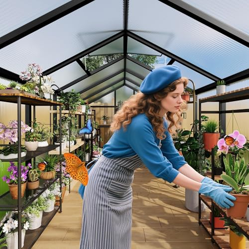 6x10 FT Greenhouse, Easy Assembly Aluminum Polycarbonate Greenhouses for Outdoors with Roof Vent, Large Aluminum Walk-in Greenhouse for Sunroom Patio, Backyard, Garden, Sliding Lockable Door, Black - color: Black, size: 6x10 FT
