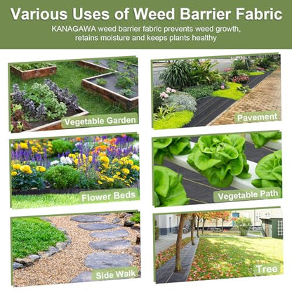 KANAGAWA 3ft x 50ft Weed Barrier Fabric, 6oz Heavy-Duty Woven Landscape Fabric with Staples, Breathable Weed Control for Garden Beds, Driveways, Farming & Landscaping - size: 6oz-3x50ft