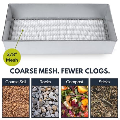 Wide Soil Sifter, 3/8-inch Galvanized Garden Sieve with Gloves - size: 3/8 inch
