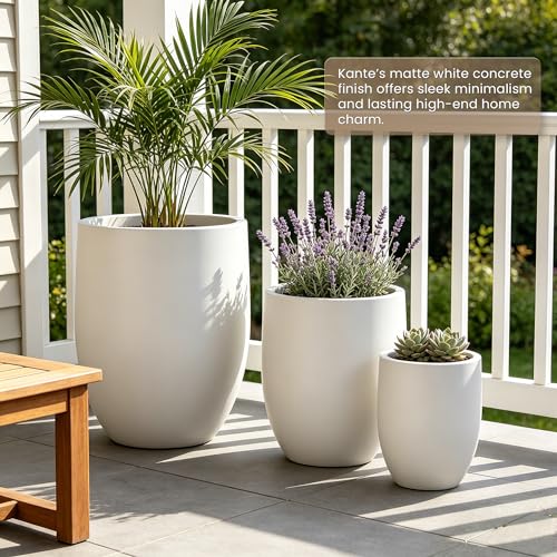 Kante Large Round Bullet White Concrete Planter 21.7" Tall, Outdoor - color: White