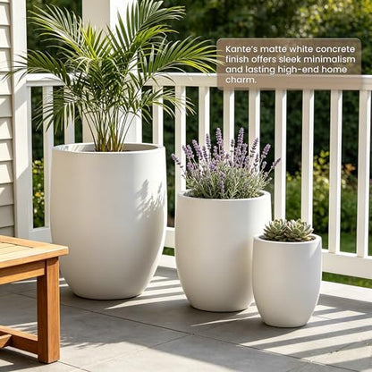 Kante Large Round Bullet White Concrete Planter 21.7" Tall, Outdoor - color: White