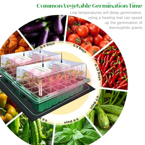 Seed Starter Trays with Grow Lights and Heat Mat, 2 Pack for Seed Starting - size: 2-Pack 48-Cell, style: With Heat Mat