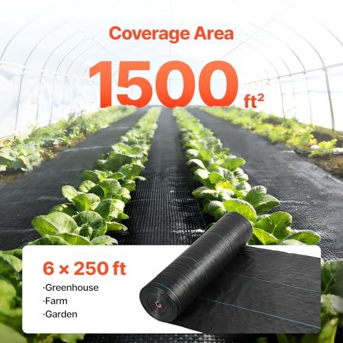 VEVOR 6x250FT 5oz Weed Barrier Fabric Heavy Duty, Landscape Fabric, Weed Blocker Fabric, Garden Weed Mat Lawn Fabric, Weed Control Fabric, Driveway Fabric, Ground Cover, Woven Landscape Cloth, Black - size: 6FT*250FT-5oz